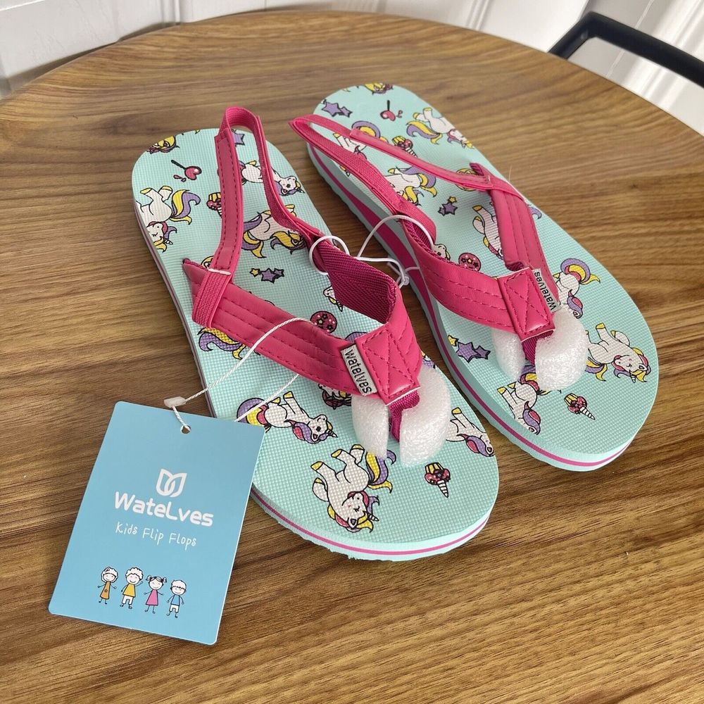 New WateLves Girls Flip Flops Pink Size 2-3 Toddler Unicorn New - Picture 9 of 13